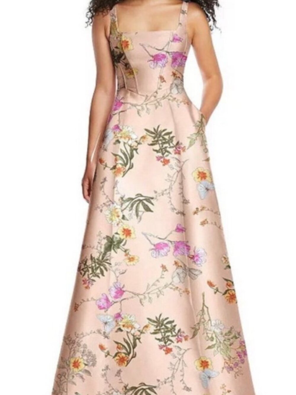NWT Alfred Sung Butterfly Botanical Corset Satin Maxi Dress. Size 14
